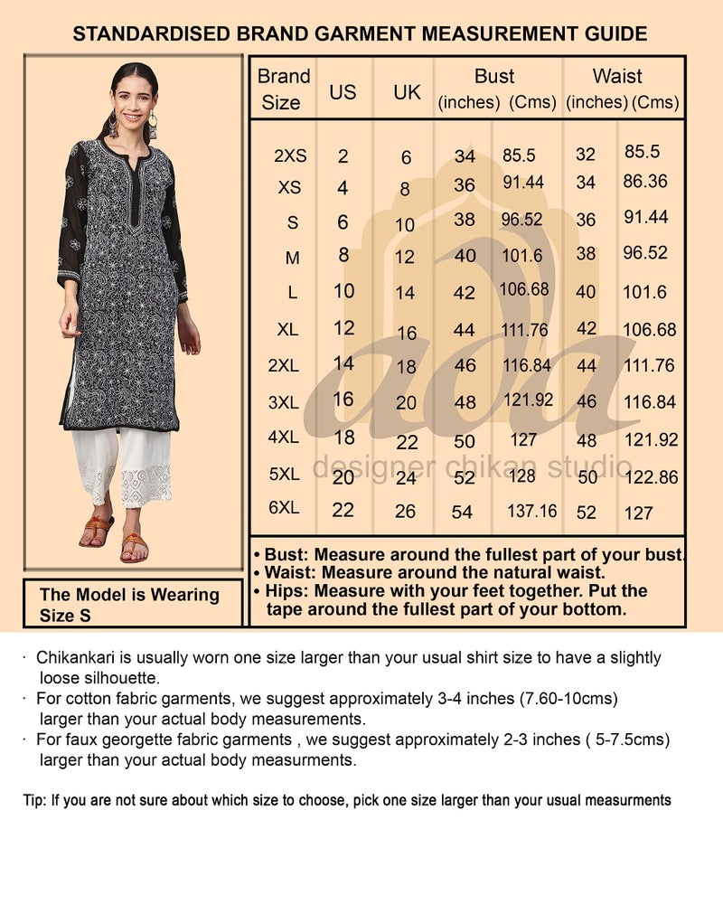 Ada Indian Hand Embroidered Women's Chikankari Cotton Kurta Kurti Tunic A341075 (Small, Black) - Image 3